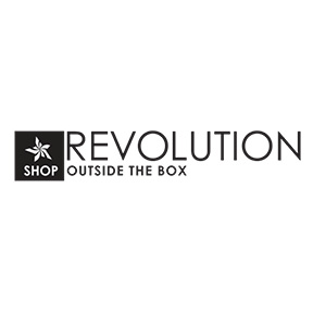 logo image for Revolution, black text on a white background reading 'Revolution Shop Outside The Box.'