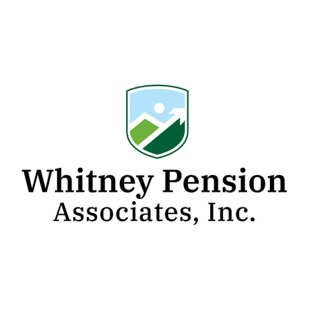 Logo image of Whitney Pension Associates. An simple illustration of green mountains below a blue sky above the words Whitney Pension Associates Inc. on a white background. 